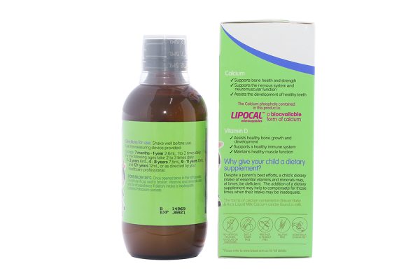 Siro Brauer Liquid Milk Calcium hỗ trợ phát triển xương cho bé chai 200ml
