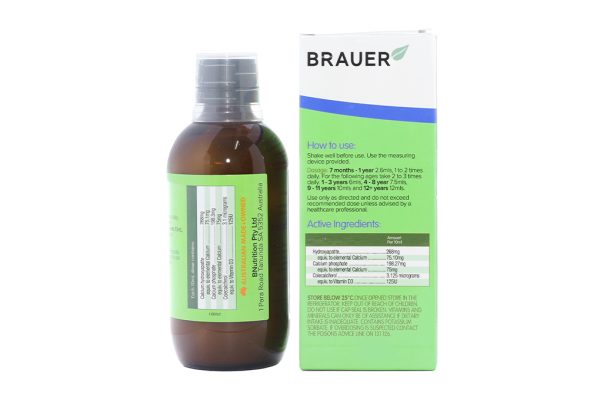 Siro Brauer Liquid Milk Calcium hỗ trợ phát triển xương cho bé chai 200ml