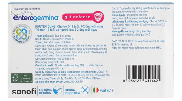 Men vi sinh Enterogermina Gut Defense tăng cường tiêu hóa hộp 20 ống x 5ml