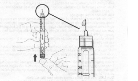 E. Bấm hết chiểu sâu nút tiêm. Kiểm tra xem insulin có trào ra ở đầu kim hay không.