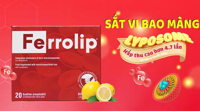 Bột Ferrolip bổ sung sắt cho cơ thể, giảm nguy cơ thiếu máu do thiếu sắt hộp 20 gói x 1.8g
