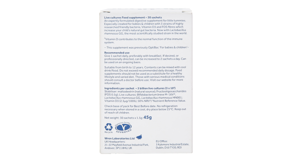 Men vi sinh Optibac Babies & Children bổ sung lợi khuẩn cho đường ruột hộp 30 gói