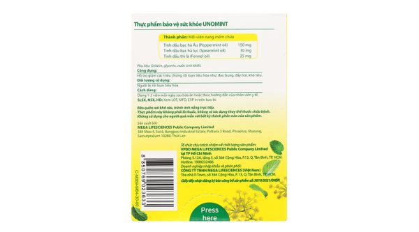 Unomint hỗ trợ giảm các triệu chứng rối loạn tiêu hóa hộp 10 viên