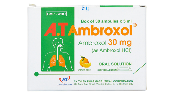 Dung dịch uống A.T Ambroxol tan đàm trong bệnh lý hô hấp (30 ống x 5ml)