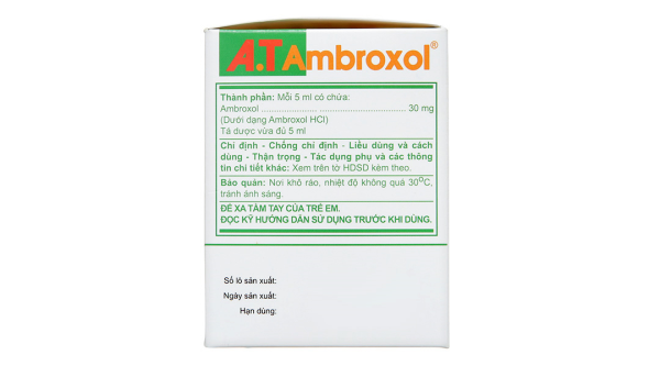 Dung dịch uống A.T Ambroxol tan đàm trong bệnh lý hô hấp (30 ống x 5ml)