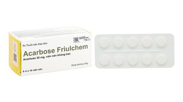 Acarbose Friulchem 50mg trị đái tháo đường tuýp 2 (9 vỉ x 10 viên)