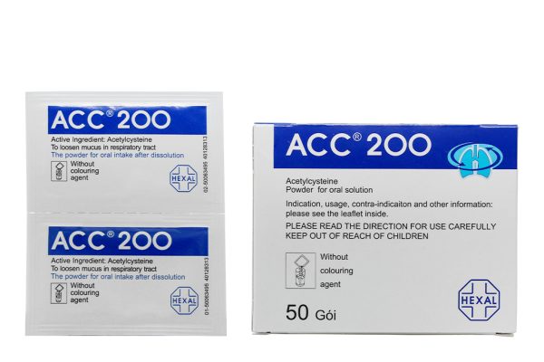 Bột pha dung dịch uống ACC 200 tan đàm trong bệnh lý hô hấp (50 gói x 3g)