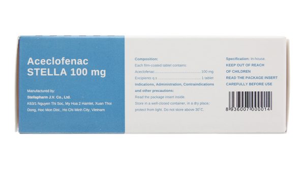 Aceclofenac Stella 100mg giảm đau, kháng viêm xương khớp (5 vỉ x 10 viên)