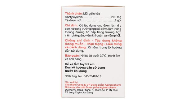 Thuốc bột Acecyst 200mg long đàm, dịu ho trong bệnh lý viêm hô hấp (30 gói x 1.6g)