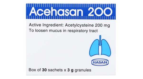 Thuốc cốm Acehasan 200 tan đàm trong bệnh lý hô hấp (30 gói x 3g)