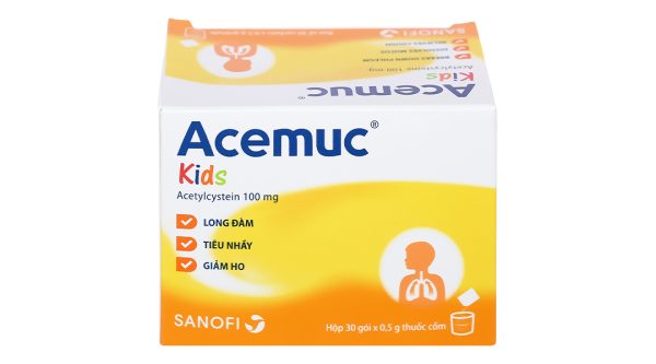 Thuốc cốm Acemuc Kids 100mg tiêu nhầy trong bệnh hô hấp (30 gói x 0.5g)