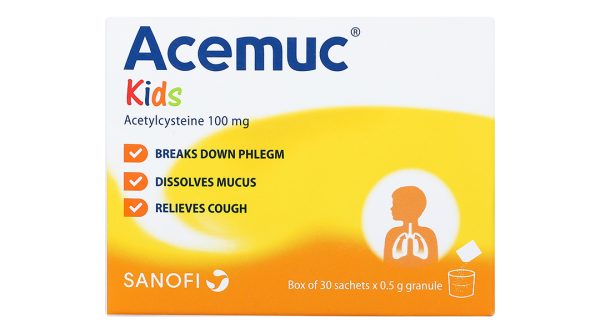 Thuốc cốm Acemuc Kids 100mg tiêu nhầy trong bệnh hô hấp (30 gói x 0.5g)