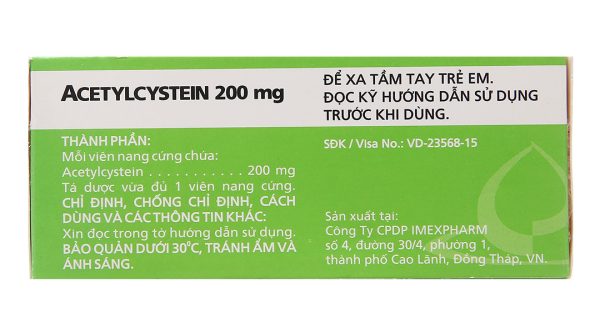 Acetylcystein Imexpharm 200mg hỗ trợ trị bệnh lý hô hấp có đờm (10 vỉ x 10 viên)