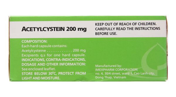 Acetylcystein Imexpharm 200mg hỗ trợ trị bệnh lý hô hấp có đờm (10 vỉ x 10 viên)