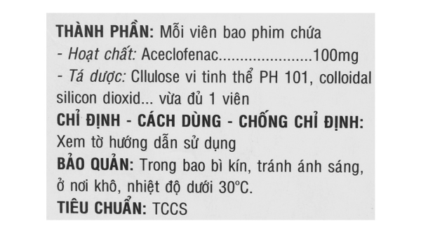 Aclon 100mg giảm đau và kháng viêm xương khớp (10 vỉ x 10 viên)