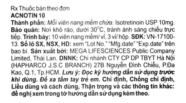 Acnotin 10 trị mụn trứng cá nặng (3 vỉ x 10 viên)