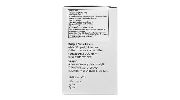 Hỗn dịch uống Barudon Susp giảm đau nhanh trong viêm dạ dày (20 gói x 10ml)