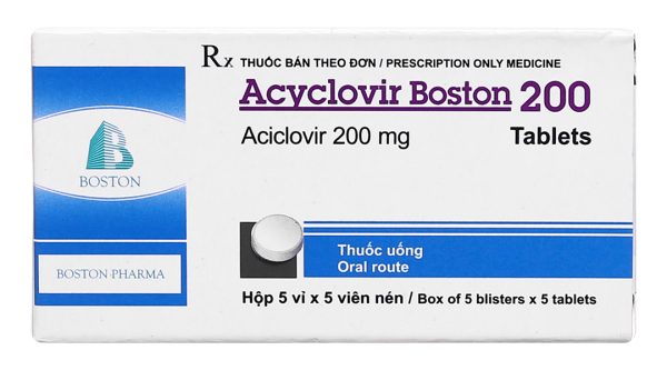 Acyclovir Boston 200 phòng và trị nhiễm virus Herpes (5 vỉ x 5 viên)