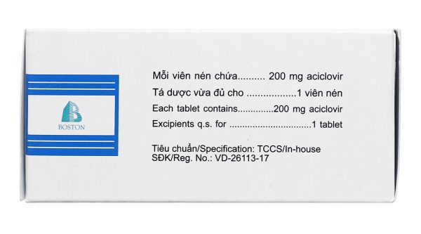 Acyclovir Boston 200 phòng và trị nhiễm virus Herpes (5 vỉ x 5 viên)