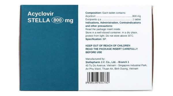 Acyclovir Stella 800mg thuốc trị virus (7 vỉ x 5 viên)