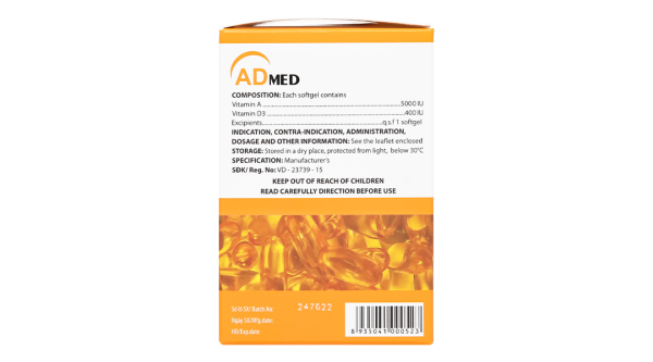 Admed trị tình trạng thiếu vitamin A-D (10 vỉ x 10 viên)