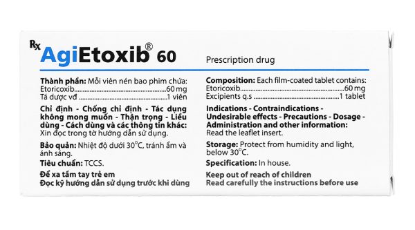 AgiEtoxib 60 giảm đau, kháng viêm xương khớp (3 vỉ x 10 viên)