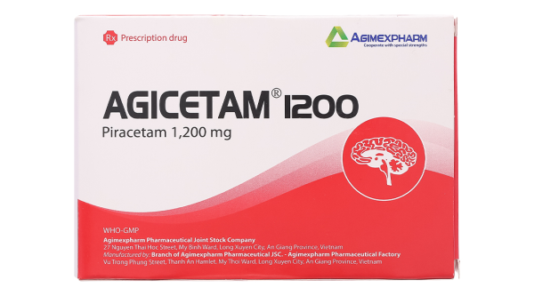 Agicetam 1200 trị triệu chứng chóng mặt, nghiện rượu (3 vỉ x 10 viên)