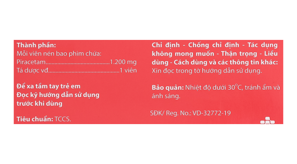 Agicetam 1200 trị triệu chứng chóng mặt, nghiện rượu (3 vỉ x 10 viên)