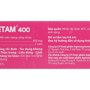 Agicetam 400 trị triệu chứng chóng mặt, nghiện rượu (10 vỉ x 10 viên)