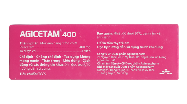 Agicetam 400 trị triệu chứng chóng mặt, nghiện rượu (10 vỉ x 10 viên)