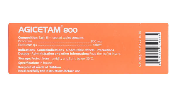Agicetam 800 trị giật rung cơ (10 vỉ x 10 viên)