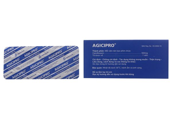 Agicipro 500mg dự phòng và trị nhiễm khuẩn nặng (10 vỉ x 10 viên)