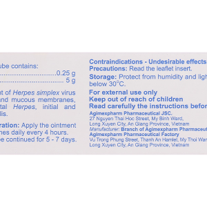Agiclovir 5% trị các trường hợp nhiễm Herpes ở da và niêm mạc tuýp 5g