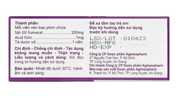 Agifivit phòng và điều trị bệnh thiếu máu do thiếu sắt và acid folic (10 vỉ x 10 viên)