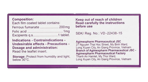 Agifivit phòng và điều trị bệnh thiếu máu do thiếu sắt và acid folic (10 vỉ x 10 viên)