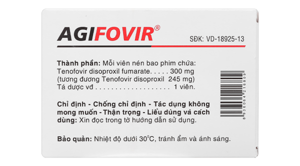 Agifovir 300mg điều trị viêm gan siêu virus B mãn tính (3 vỉ x 10 viên)