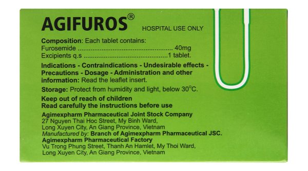 Agifuros 40mg trị tăng huyết áp, tăng canxi huyết, trị phù (10 vỉ x 25 viên)