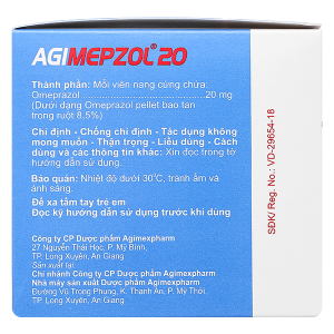 Agimepzol 20 trị loét dạ dày tá tràng, trào ngược (10 vỉ x 10 viên)