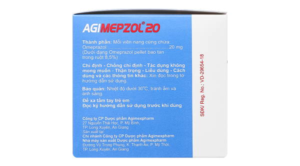 Agimepzol 20 trị loét dạ dày tá tràng, trào ngược (10 vỉ x 10 viên)