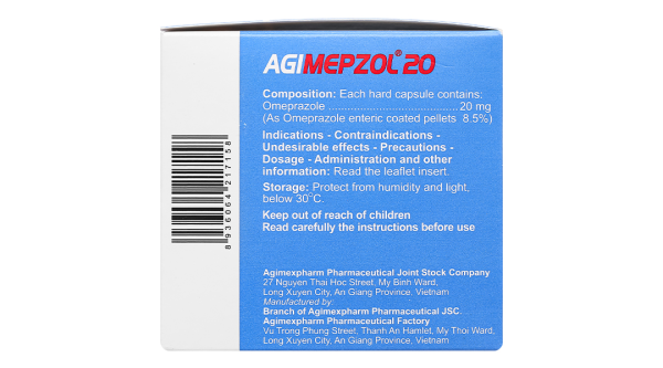 Agimepzol 20 trị loét dạ dày tá tràng, trào ngược (10 vỉ x 10 viên)