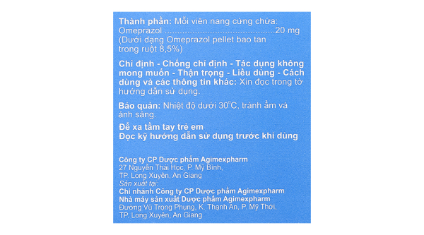 Agimepzol 20 trị loét dạ dày tá tràng, trào ngược (10 vỉ x 10 viên)