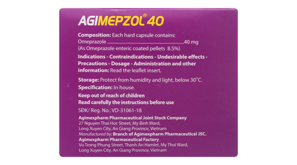 Agimepzol 40 điều trị loét dạ dày tá tràng, trào ngược (10 vỉ x 10 viên)