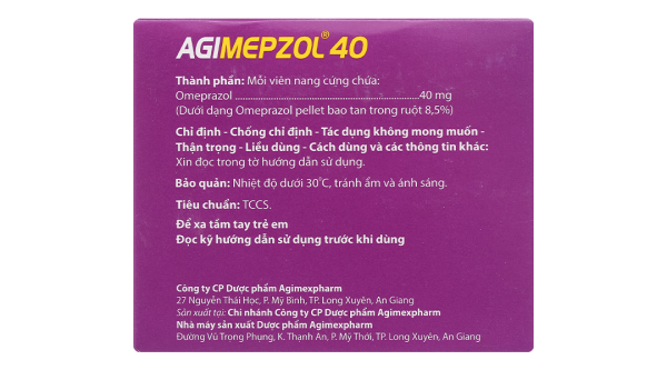 Agimepzol 40 điều trị loét dạ dày tá tràng, trào ngược (10 vỉ x 10 viên)