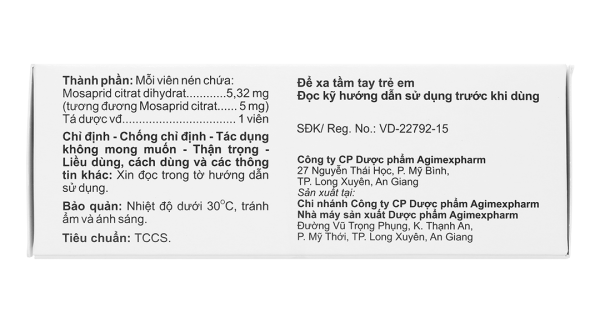 Agimosarid 5mg trị các triệu chứng dạ dày - ruột (6 vỉ x 10 viên)