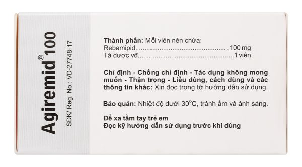 Agiremid 100 trị tổn thương niêm mạc dạ dày cấp và mãn tính (10 vỉ x 10 viên)