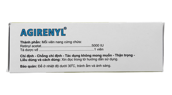 Agirenyl 5000IU phòng và trị triệu chứng thiếu vitamin A (10 vỉ x 10 viên)