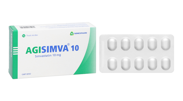 Agisimva 10 trị tăng cholesterol máu, xơ vữa động mạch (3 vỉ x 10 viên)