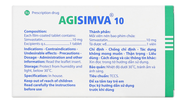 Agisimva 10 trị tăng cholesterol máu, xơ vữa động mạch (3 vỉ x 10 viên)