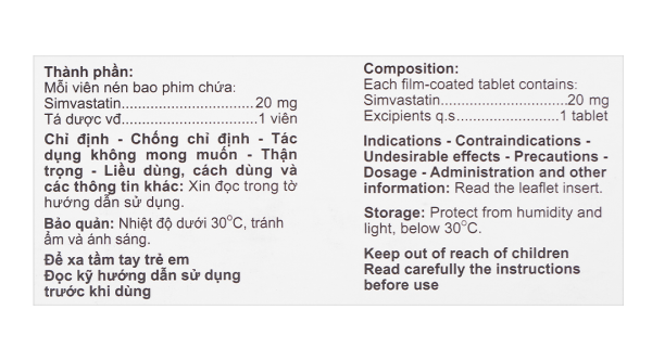 Agisimva® 20mg trị tăng cholesterol máu, làm chậm tiến triển xơ vữa (3 vỉ x 10 viên)
