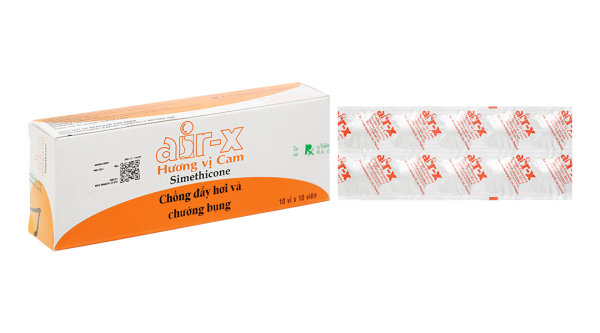 Air-X 80mg hương vị cam trị đầy hơi và chướng bụng (10 vỉ x 10 viên)